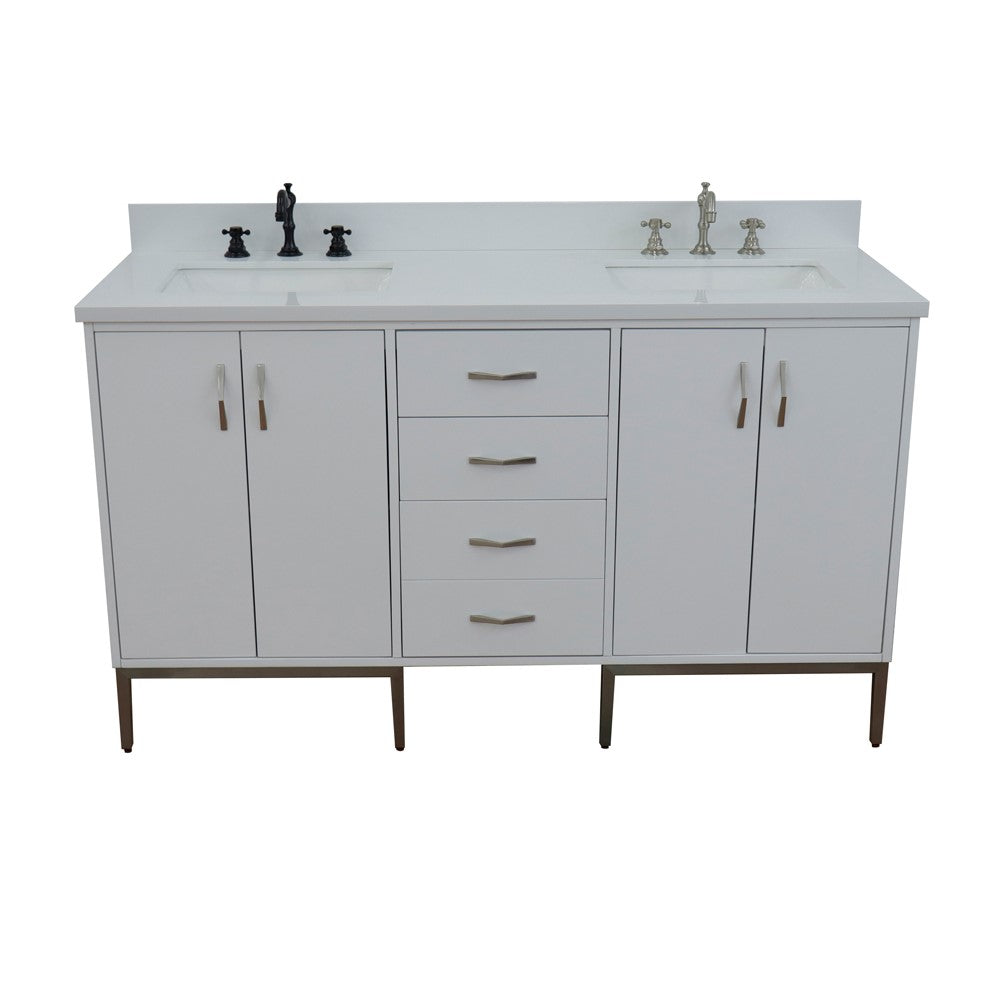 Bellaterra Home 61" Double sink vanity in White finish with Black galaxy granite and rectangle sink - Luxe Bathroom Vanities