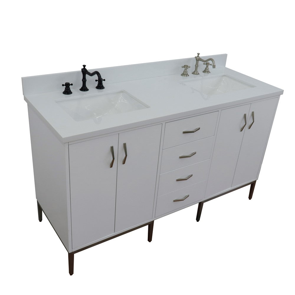 Bellaterra Home 61" Double sink vanity in White finish with Black galaxy granite and rectangle sink - Luxe Bathroom Vanities