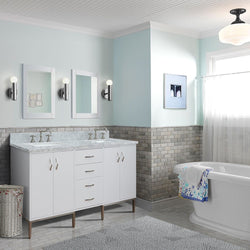 Bellaterra Home 61" Double sink vanity in White finish with Black galaxy granite and rectangle sink - Luxe Bathroom Vanities