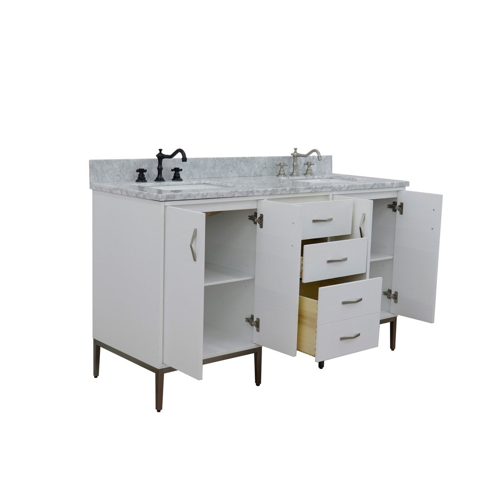 Bellaterra Home 61" Double sink vanity in White finish with Black galaxy granite and rectangle sink - Luxe Bathroom Vanities