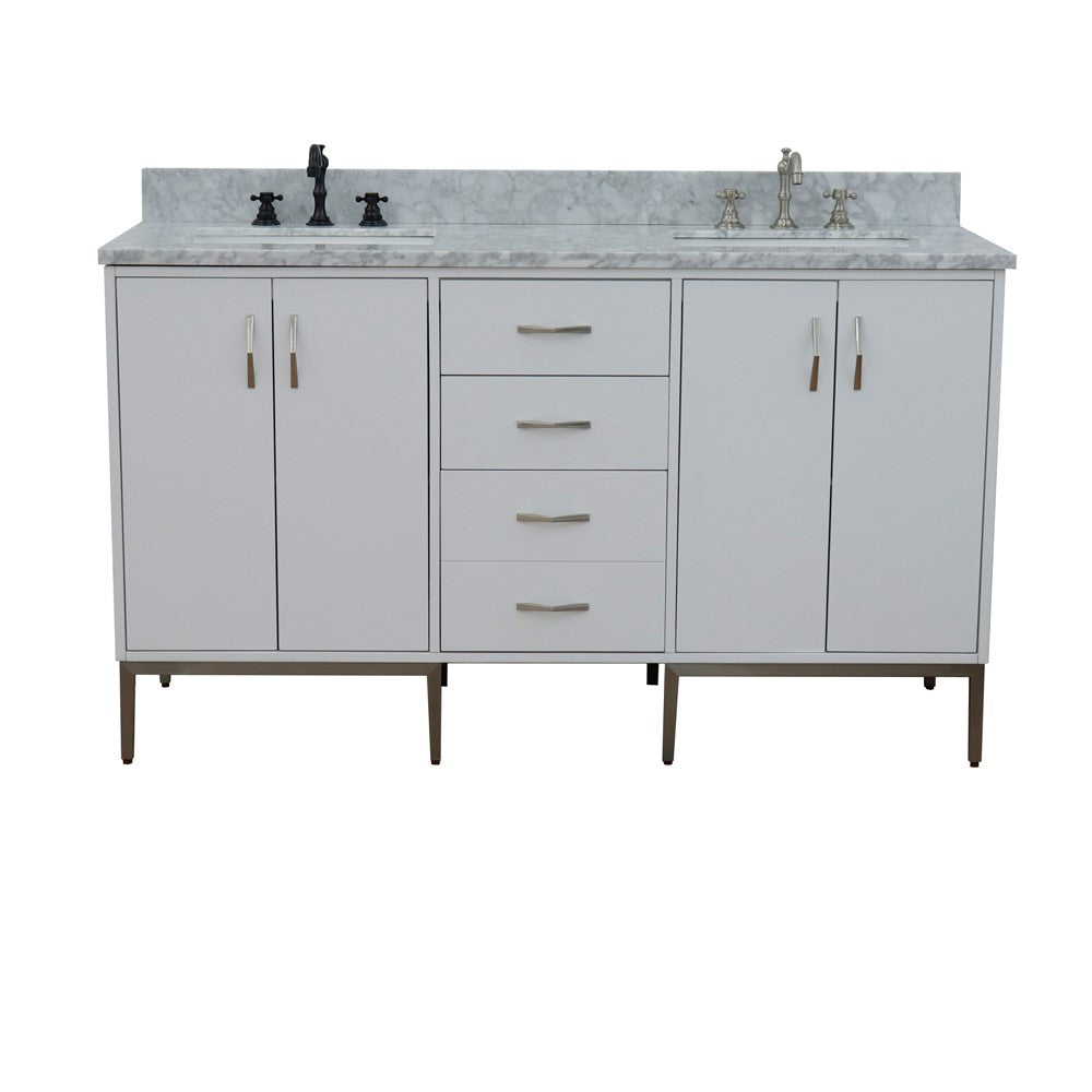 Bellaterra Home 61" Double sink vanity in White finish with Black galaxy granite and rectangle sink - Luxe Bathroom Vanities