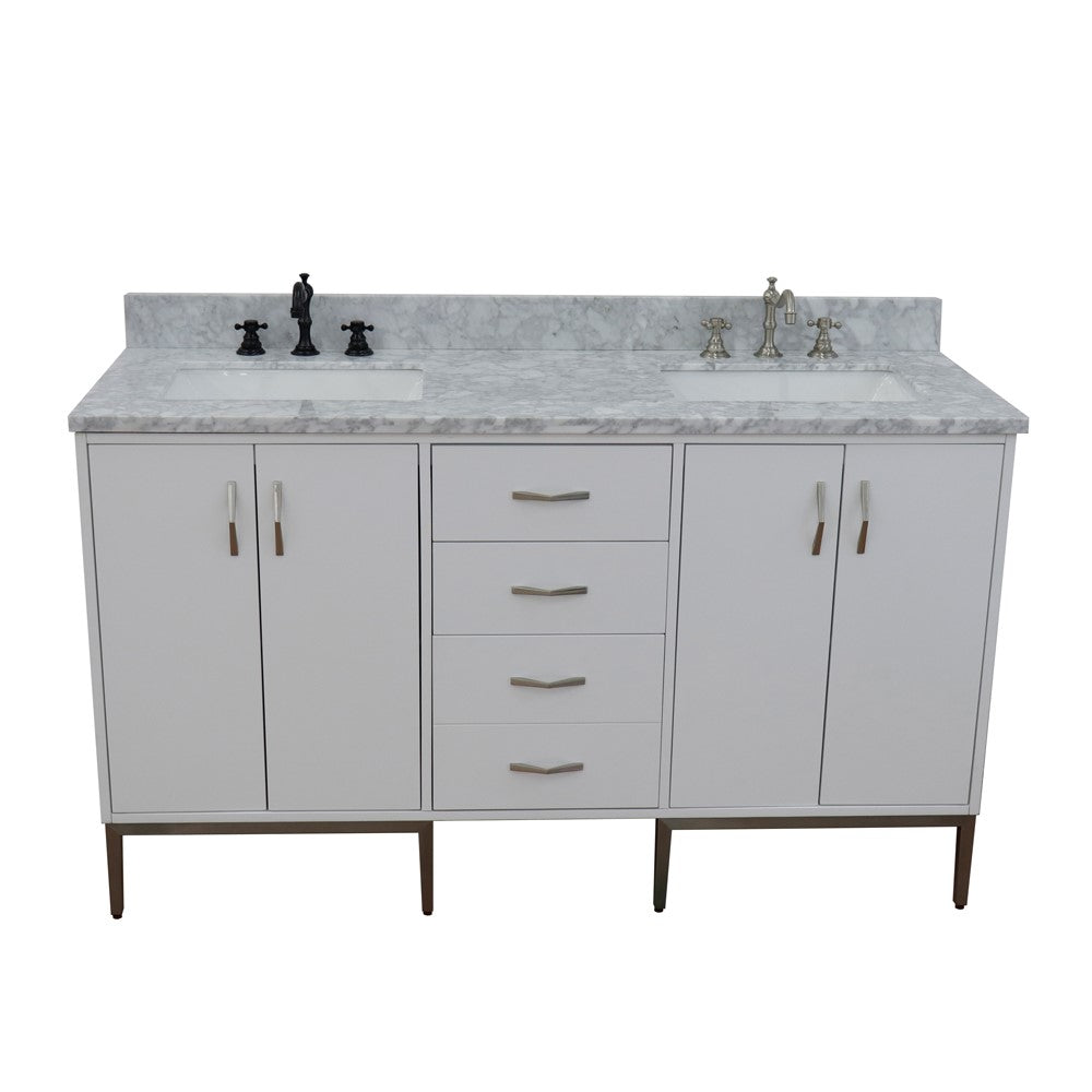 Bellaterra Home 61" Double sink vanity in White finish with Black galaxy granite and rectangle sink - Luxe Bathroom Vanities