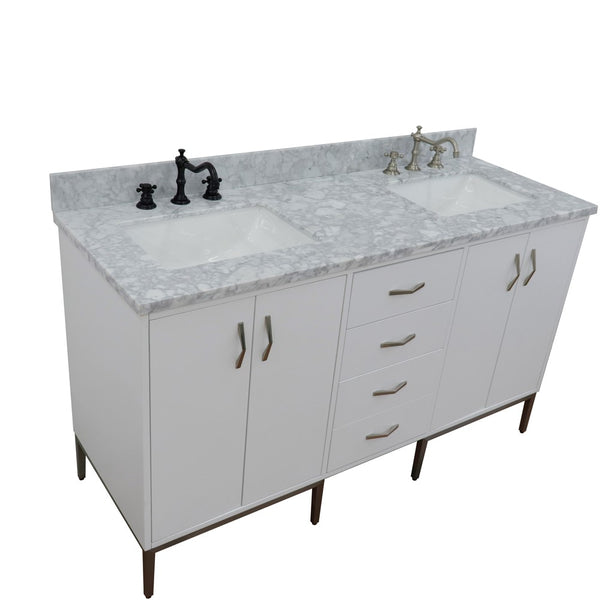 Bellaterra Home 61" Double sink vanity in White finish with Black galaxy granite and rectangle sink - Luxe Bathroom Vanities