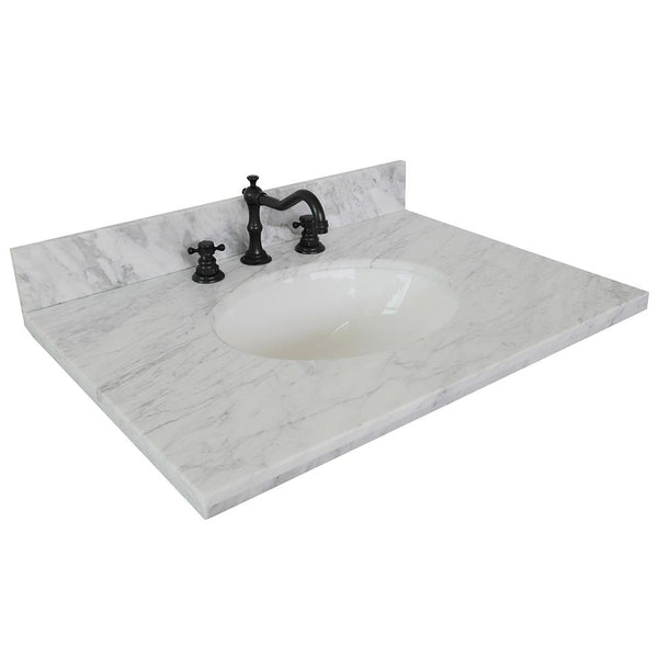 31" White Carrara Marble Top With Oval Sink - Luxe Bathroom Vanities