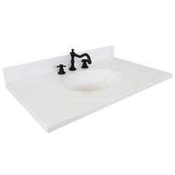 37" White Quartz Top With Oval Sink - Luxe Bathroom Vanities