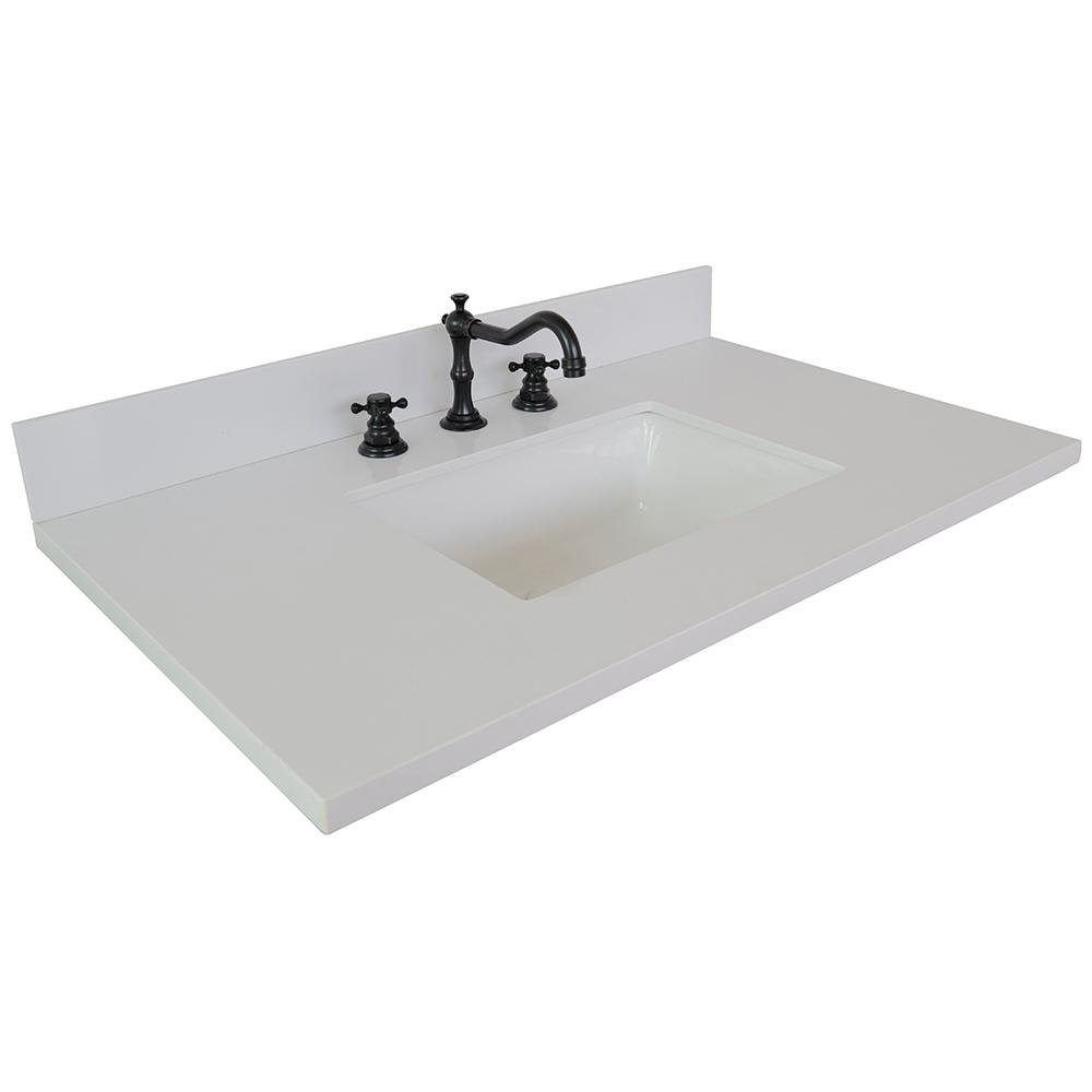 37" White Quartz Top With Rectangle Sink - Luxe Bathroom Vanities