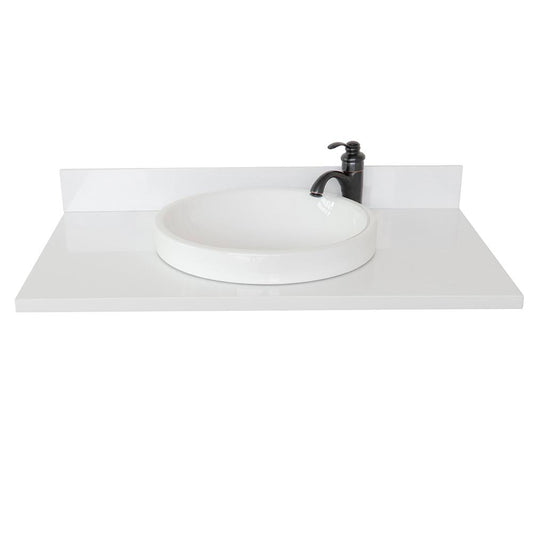 37" White Quartz Top With Round Sink - Luxe Bathroom Vanities