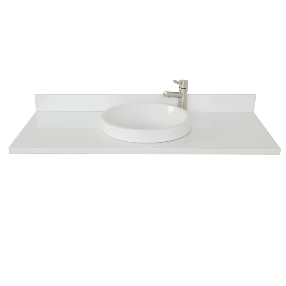 49" White Quartz Top With Round Sink - Luxe Bathroom Vanities