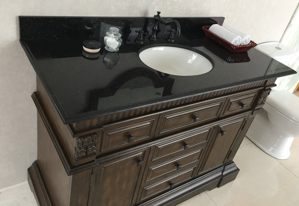 50" In Single Sink Vanity" In Sable Walnut With Black Granite Top - Luxe Bathroom Vanities