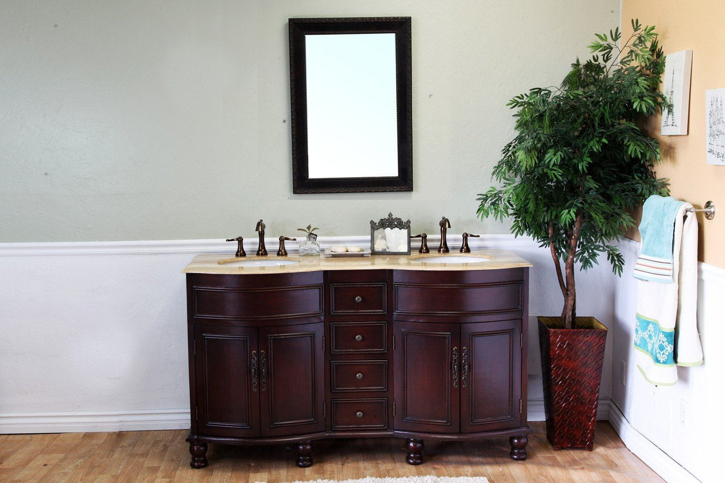 62" In Double Sink Vanity Wood Walnut Travertine - Luxe Bathroom Vanities