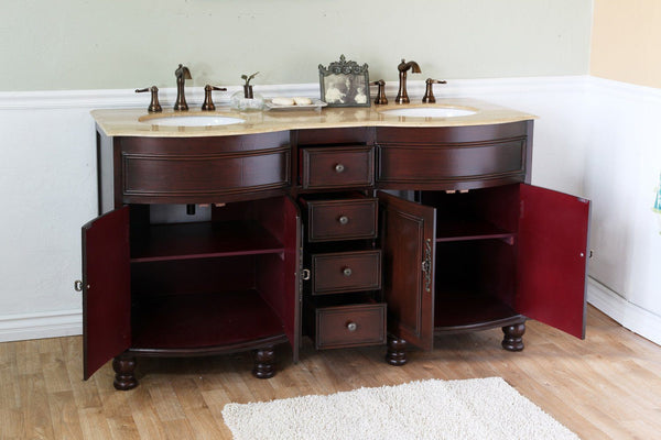 62" In Double Sink Vanity Wood Walnut Travertine - Luxe Bathroom Vanities