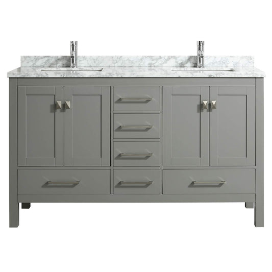 Eviva London 60" X 18" Transitional bathroom vanity with Crema marfil marble and double Porcelain Sinks - Luxe Bathroom Vanities Luxury Bathroom Fixtures Bathroom Furniture