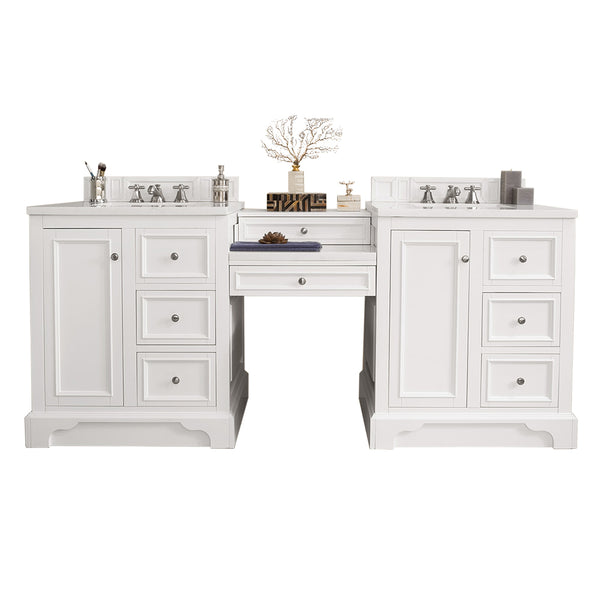 James Martin De Soto 82" Double Vanity Set with Makeup Table and 3 CM Countertop - Luxe Bathroom Vanities