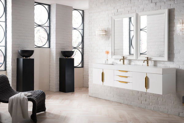 James Martin Mercer Island 72" Double Vanity with Glossy Composite Top - Luxe Bathroom Vanities