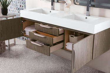 James Martin Mercer Island 59" Double Vanity with Glossy Composite Top - Luxe Bathroom Vanities