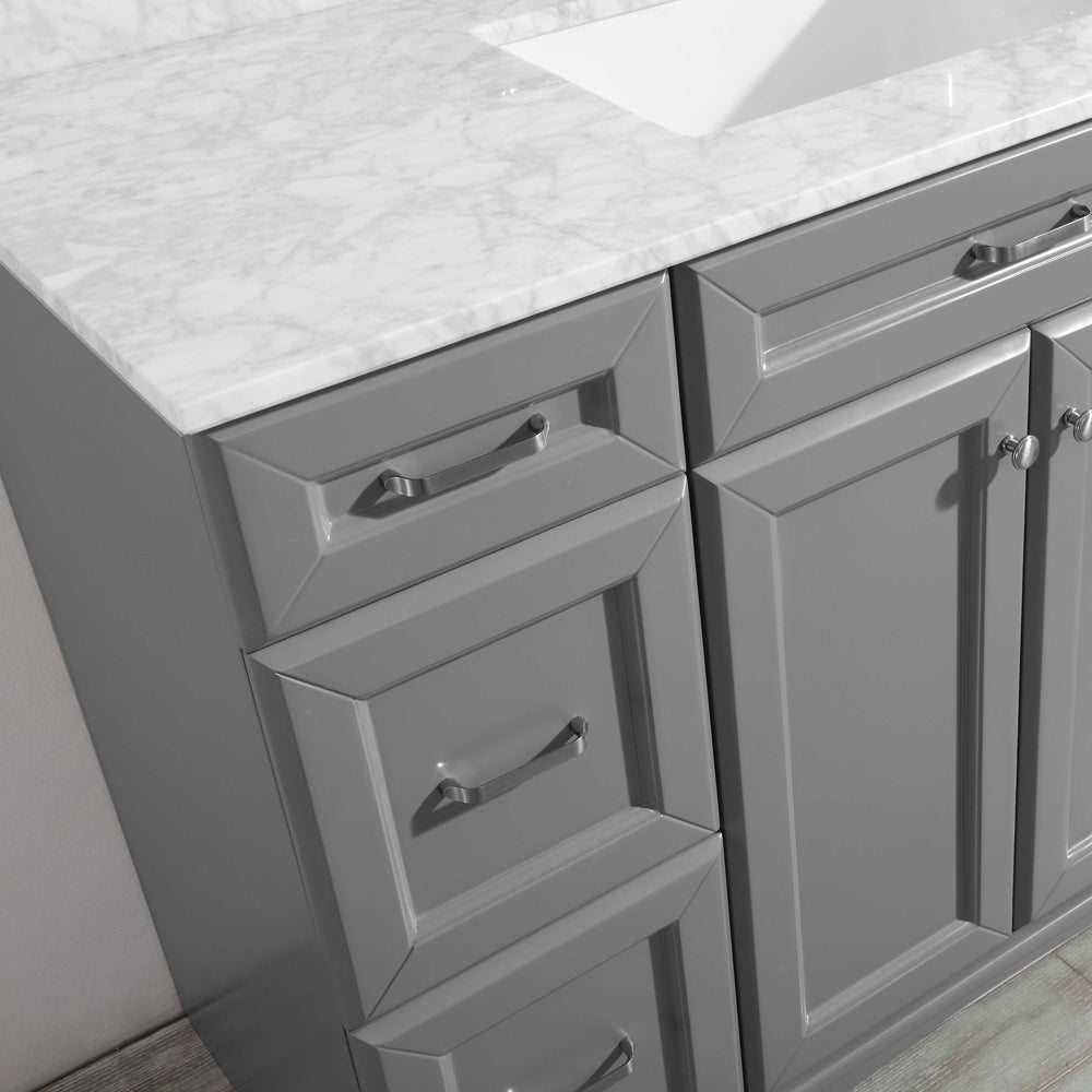 Vinnova Naples 48" Vanity in Grey with Carrara White Marble Countertop - Luxe Bathroom Vanities