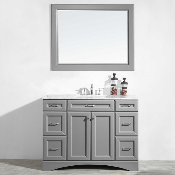 Vinnova Naples 48" Vanity in Grey with Carrara White Marble Countertop - Luxe Bathroom Vanities