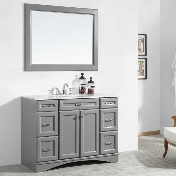 Vinnova Naples 48" Vanity in Grey with Carrara White Marble Countertop - Luxe Bathroom Vanities