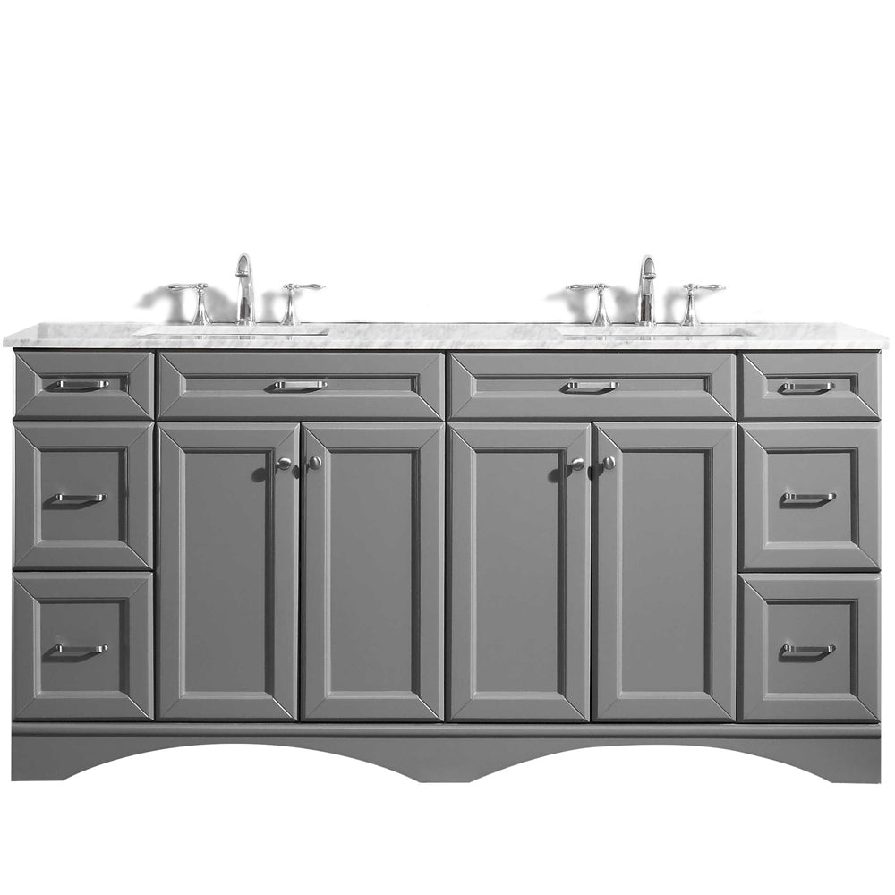 Vinnova Naples 72" Vanity in Grey with Carrara White Marble Countertop - Luxe Bathroom Vanities