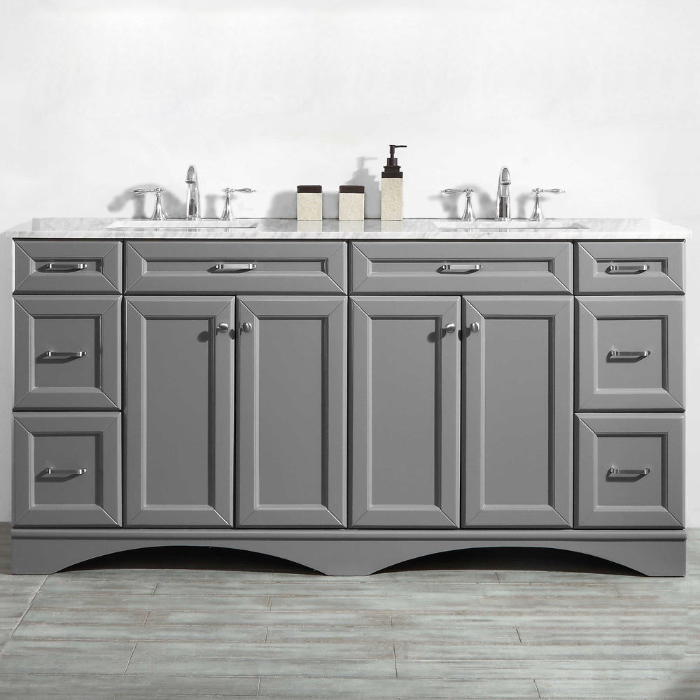 Vinnova Naples 72" Vanity in Grey with Carrara White Marble Countertop - Luxe Bathroom Vanities