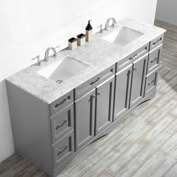 Vinnova Naples 72" Vanity in Grey with Carrara White Marble Countertop - Luxe Bathroom Vanities