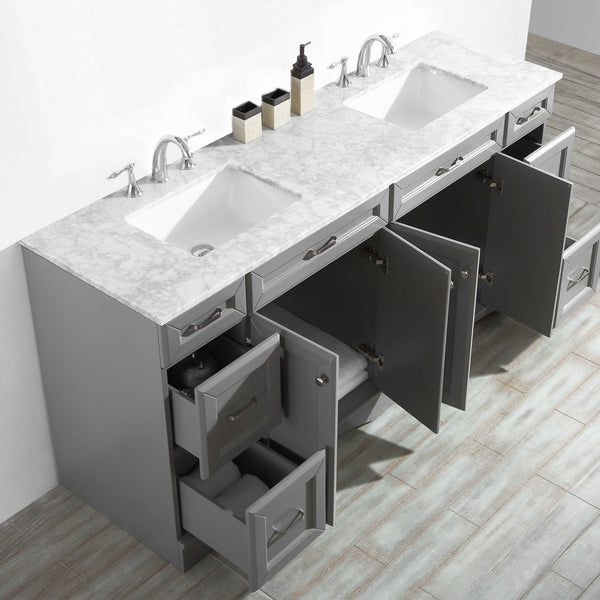 Vinnova Naples 72" Vanity in Grey with Carrara White Marble Countertop - Luxe Bathroom Vanities