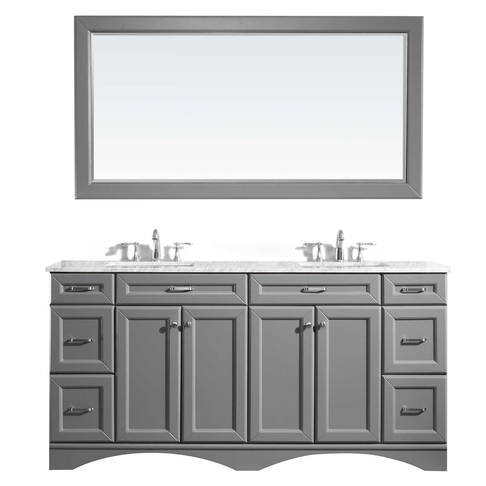 Vinnova Naples 72" Vanity in Grey with Carrara White Marble Countertop - Luxe Bathroom Vanities