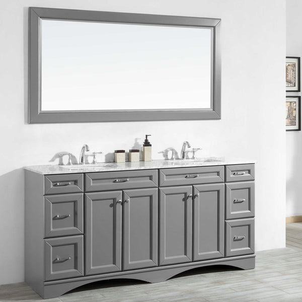 Vinnova Naples 72" Vanity in Grey with Carrara White Marble Countertop - Luxe Bathroom Vanities