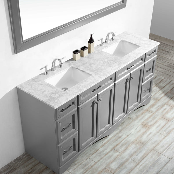 Vinnova Naples 72" Vanity in Grey with Carrara White Marble Countertop - Luxe Bathroom Vanities