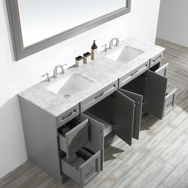 Vinnova Naples 72" Vanity in Grey with Carrara White Marble Countertop - Luxe Bathroom Vanities