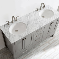 Vinnova Gela 60" Double Vanity in Grey with Carrara White Marble Countertop - Luxe Bathroom Vanities