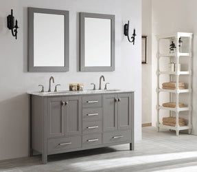 Vinnova Gela 60" Double Vanity in Grey with Carrara White Marble Countertop - Luxe Bathroom Vanities