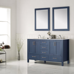 Vinnova Gela 60" Double Vanity in Royal Blue with Carrara White Marble Countertop - Luxe Bathroom Vanities