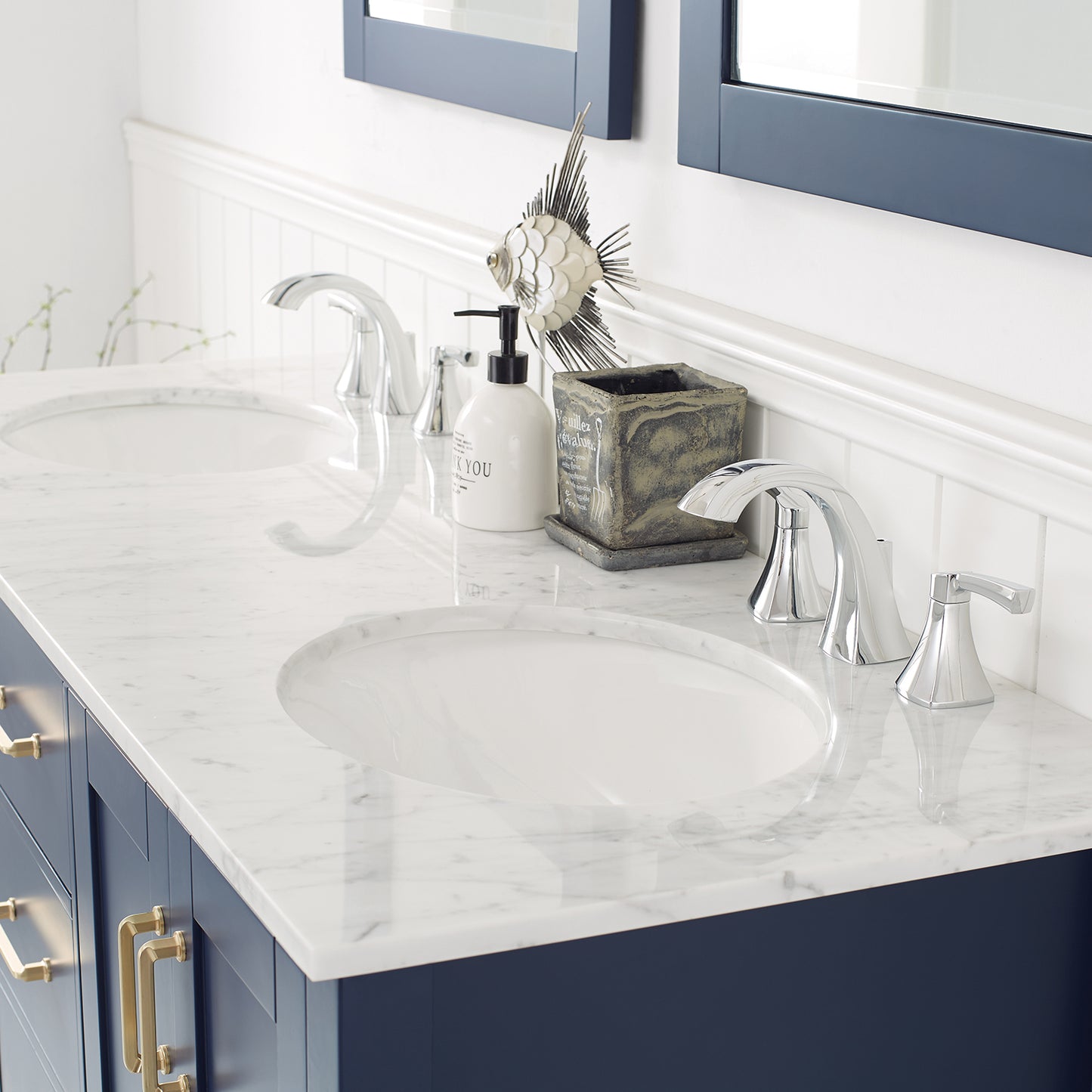 Vinnova Gela 60" Double Vanity in Royal Blue with Carrara White Marble Countertop - Luxe Bathroom Vanities
