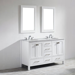 Vinnova Gela 60" Double Vanity in White with Carrara White Marble Countertop - Luxe Bathroom Vanities