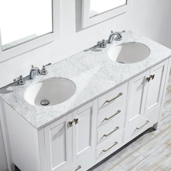 Vinnova Gela 60" Double Vanity in White with Carrara White Marble Countertop - Luxe Bathroom Vanities