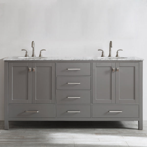 Vinnova Gela 72" Double Vanity in Grey with Carrara White Marble Countertop - Luxe Bathroom Vanities