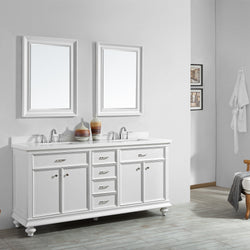 Vinnova Charlotte 72" Double Vanity in White with Carrara Quartz Stone Top - Luxe Bathroom Vanities