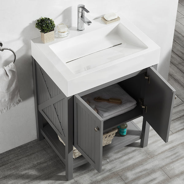 Vinnova Pavia 28” Single Vanity in Grey with Acrylic under-mount Sink - Luxe Bathroom Vanities