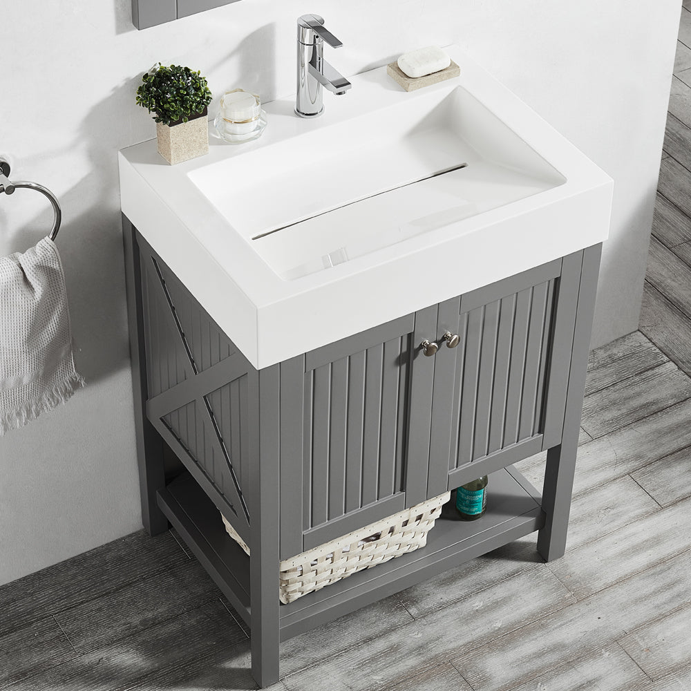 Vinnova Pavia 28” Single Vanity in Grey with Acrylic under-mount Sink - Luxe Bathroom Vanities