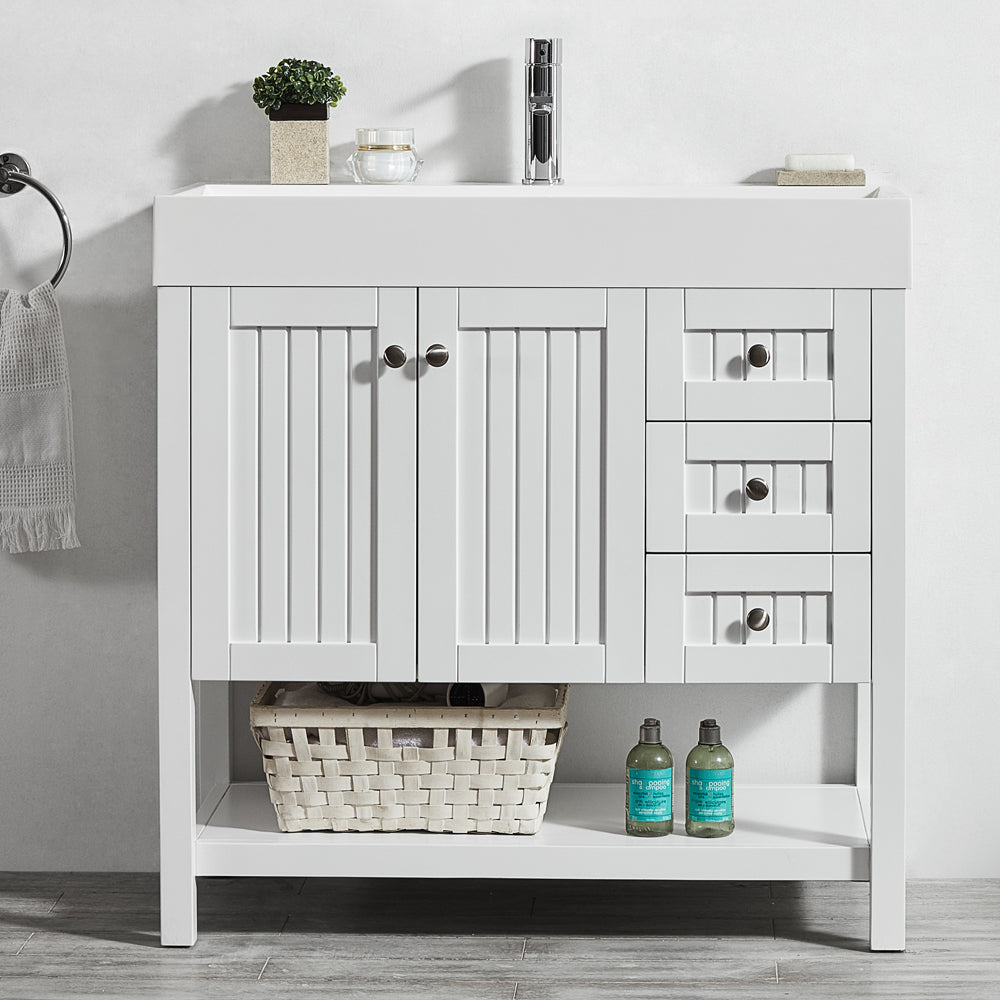 Vinnova Pavia 36” Single Vanity in White with Acrylic under-mount Sink - Luxe Bathroom Vanities