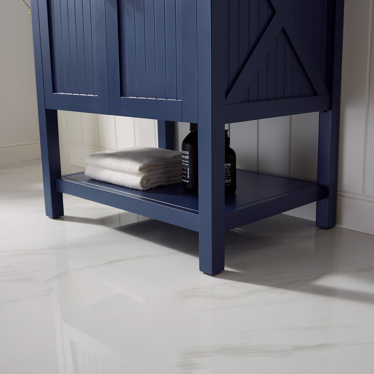 Vinnova Modena 28” Vanity in Royal Blue with Glass Countertop with White Vessel Sink - Luxe Bathroom Vanities