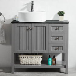 Vinnova Modena 36” Vanity in Grey with Glass Countertop with White Vessel Sink - Luxe Bathroom Vanities