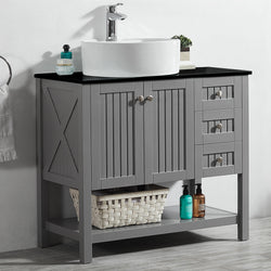 Vinnova Modena 36” Vanity in Grey with Glass Countertop with White Vessel Sink - Luxe Bathroom Vanities