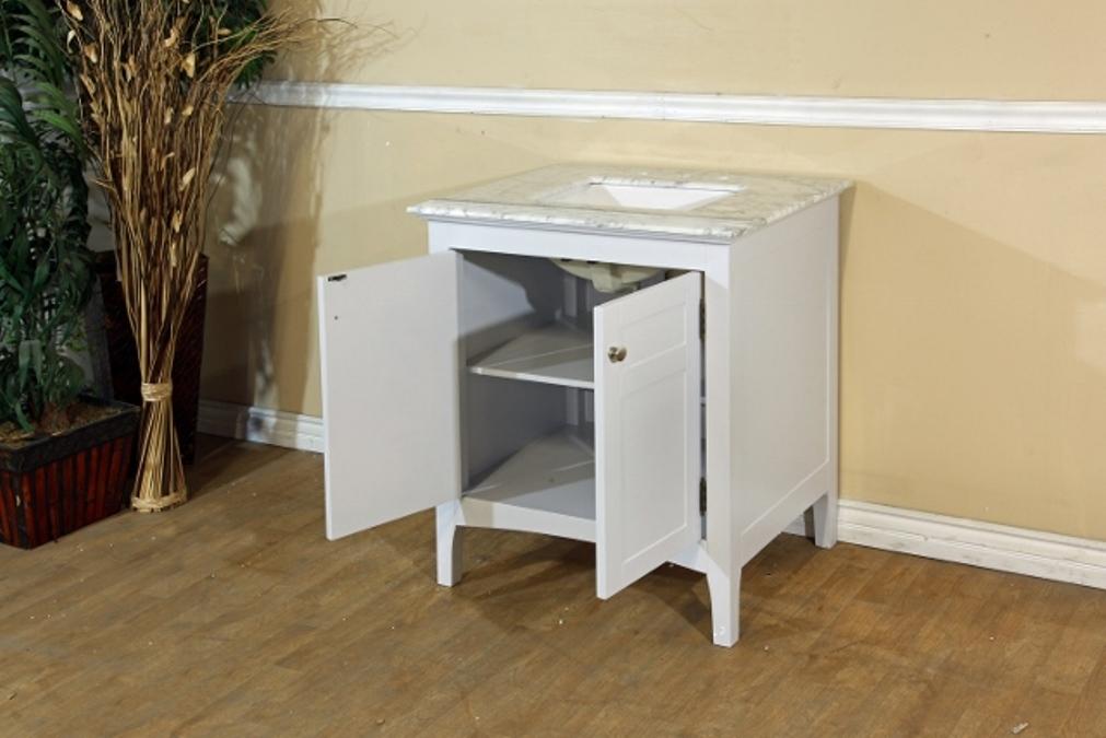 30" In Single Sink Vanity" In White With Marble Top" In White - Luxe Bathroom Vanities