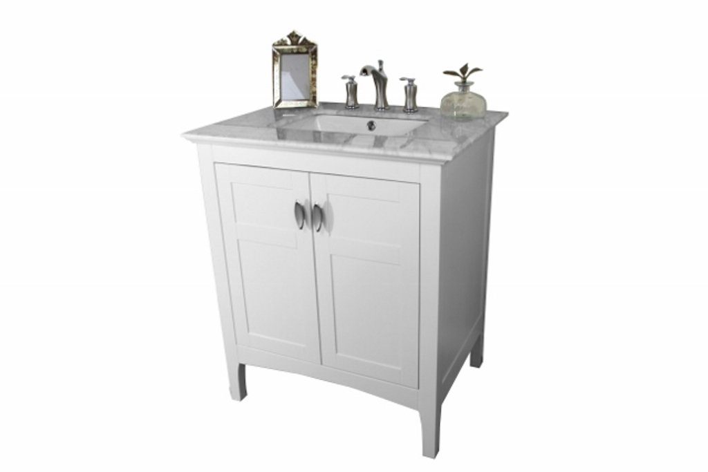 30" In Single Sink Vanity" In White With Marble Top" In White - Luxe Bathroom Vanities