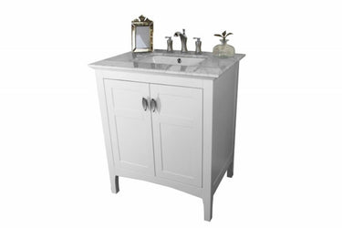 30" In Single Sink Vanity" In White With Marble Top" In White - Luxe Bathroom Vanities