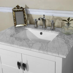 30" In Single Sink Vanity" In White With Marble Top" In White - Luxe Bathroom Vanities