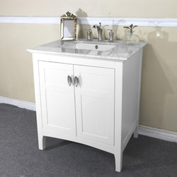 30" In Single Sink Vanity" In White With Marble Top" In White - Luxe Bathroom Vanities