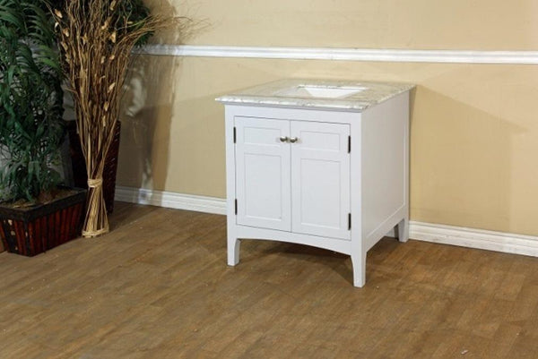 30" In Single Sink Vanity" In White With Marble Top" In White - Luxe Bathroom Vanities